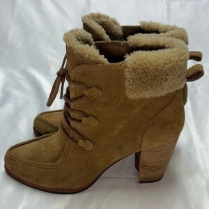 UGG Analise Lace Up Booties Women’s 10 Chestnut Brown Heeled Sheepskin Lined